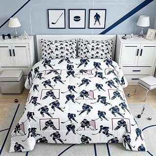 Feelyou Ice Hockey Bedding Set Queen Size for Kids Boys Girls Decorative All Season Bedding Set Hockey Bedroom Collection