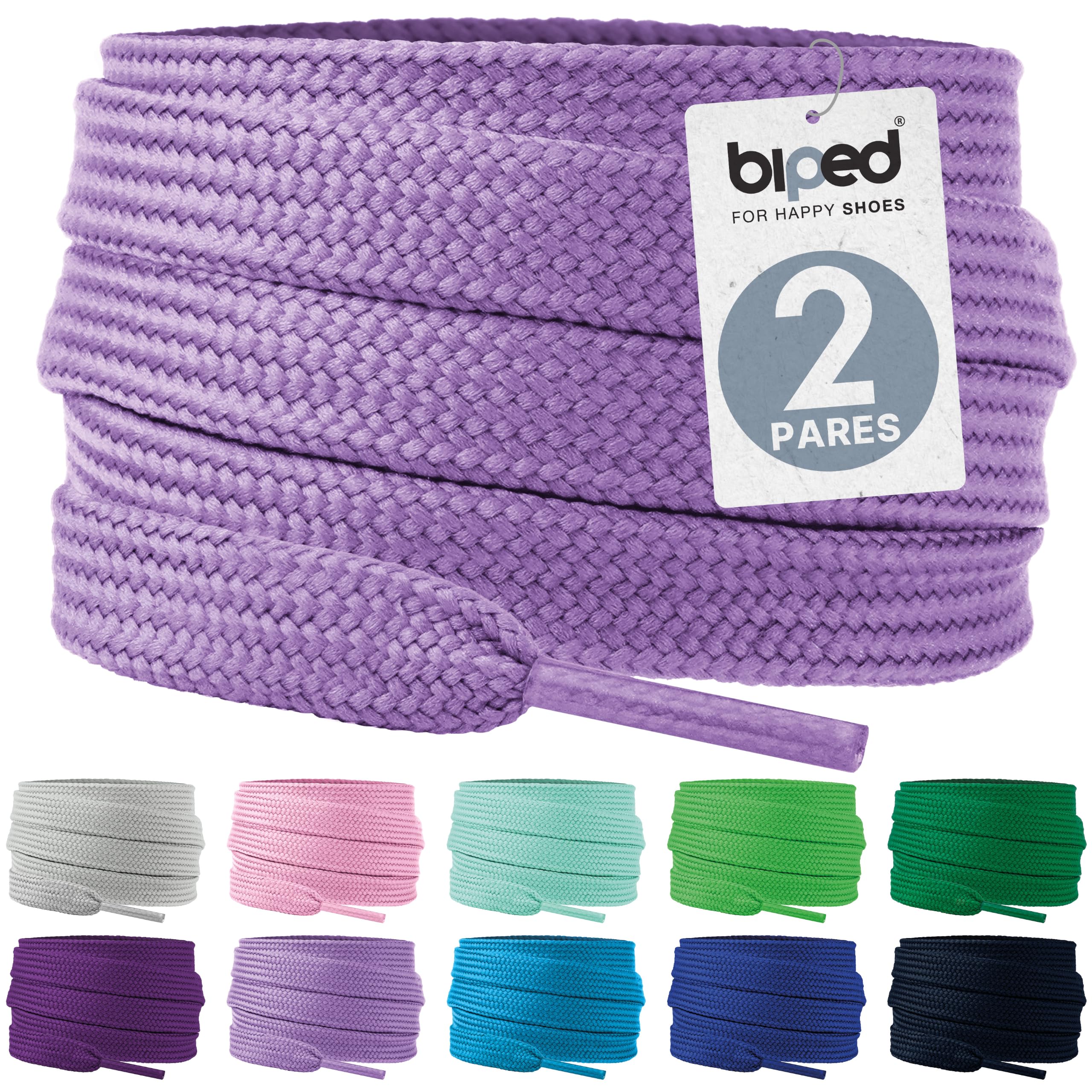 biped LACES Flat Laces (2 Pairs), Polyester Flat Shoelaces, 10 mm Width, Premium