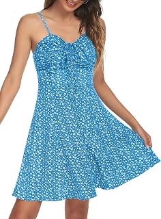 Missufe Women's Casual Drawstring Ruched Drawstring Mini Dress