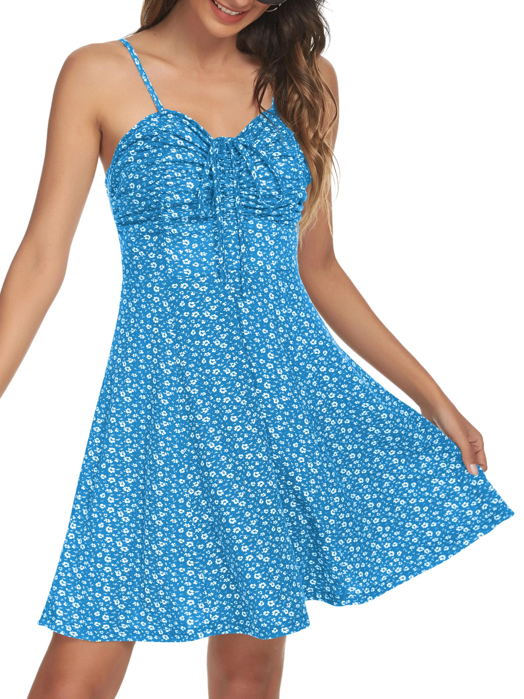 Missufe Women's Casual Drawstring Ruched Drawstring Mini Dress