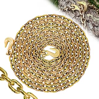 SENKEYFE G80 Safety Binder Chain 1/4"×20 FT Heavy Duty Chain Wll 3300 Lbs Break Strength for Towing Log Trailer Safety Chain with Hooks for Transporting Towing Truck Tie Down Binding Equipment