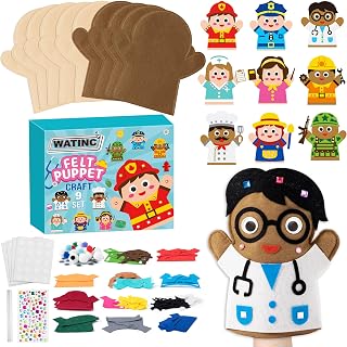 WATINC Hand Puppet Making Kit 9 Pcs Career Felt Craft Kit for Kid Gift | DIY Pompoms Googly Googly Eyes, Make Your Own Glove Puppet Toys, Creative Craft for Storytelling Role Play, Party Favor
