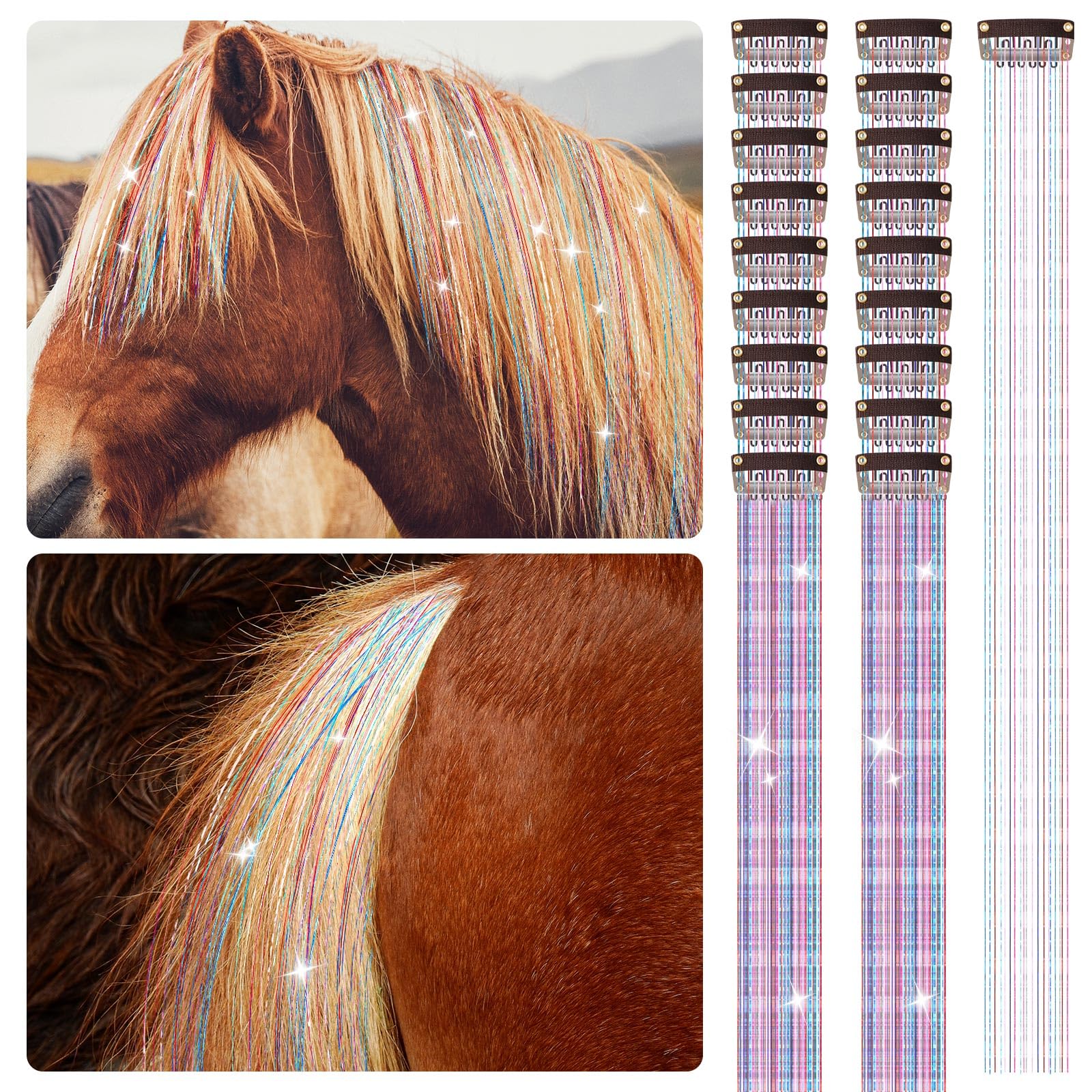Juexica 18Pcs Horse Bling Accessories Clip in Hair Extension, Multicolor | Mane 