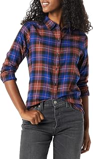 Amazon Essentials Women's Regular-Fit Long-Sleeve Lightweight Cotton Brushed Flannel Shirt