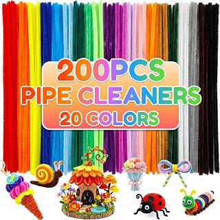 Pllieay 200 Pipe Cleaners Craft with 50 Wiggle Eyes, 20 Colors Pipe Cleaner | Multicolor Chenille Stems Bulk for Creative Art & Craft Projects, Christmas Decorations, 4-7 Aged Kids Educational Toys