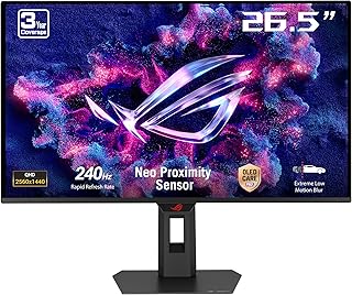 ASUS ROG Strix OLED XG27AQDMES gaming monitor ― 27-inch (26.5-inch viewable) 1440p 240 Hz, 0.03ms, Care Pro, ELMB, G-SYNC® compatible, 99% DCI-P3, and DisplayWidget Center