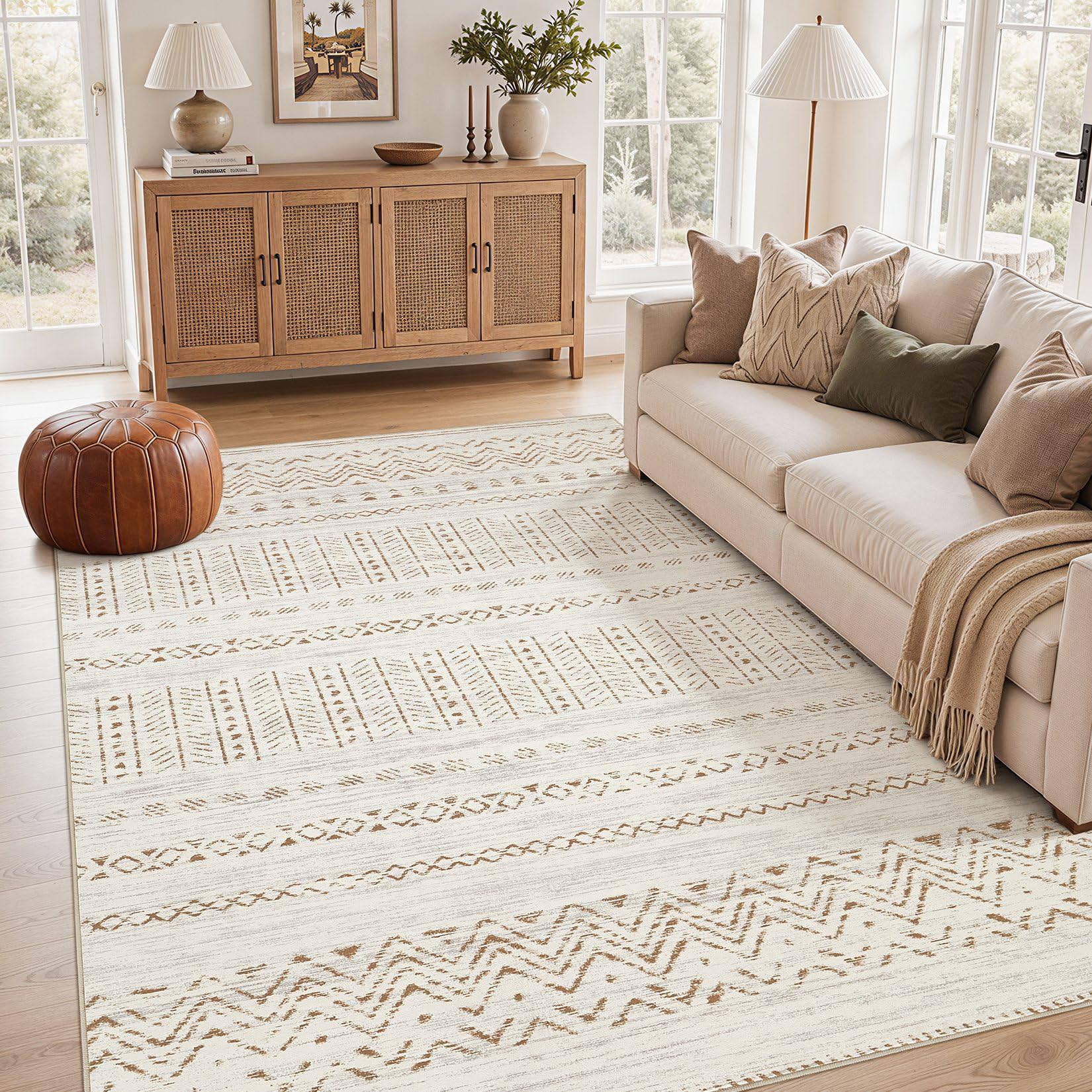 cotiled Boho 5x7 Area Rugs for Living Room: Large Moroccan Washable Rug | Solve 