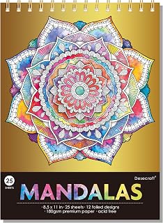 DESECRAFT Spiral Mandala Coloring Book for Adults - Gold Foil Designs, 25 Single-Sided Tear Out Pages, 8.5x11 Premium Paper | Stress Relief & Anxiety Relief Gifts for Women