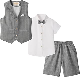 LOLANTA Set of 4 Children's Ceremony Summer Dress with Vest Trousers Shirt and Bow Tie for 2-12 Years