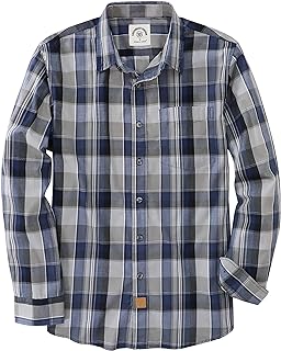 Dubinik® Mens Long Sleeve Button Down Shirts Plaid Casual Work Cotton Vintage Soft with Pocket Regular Fit