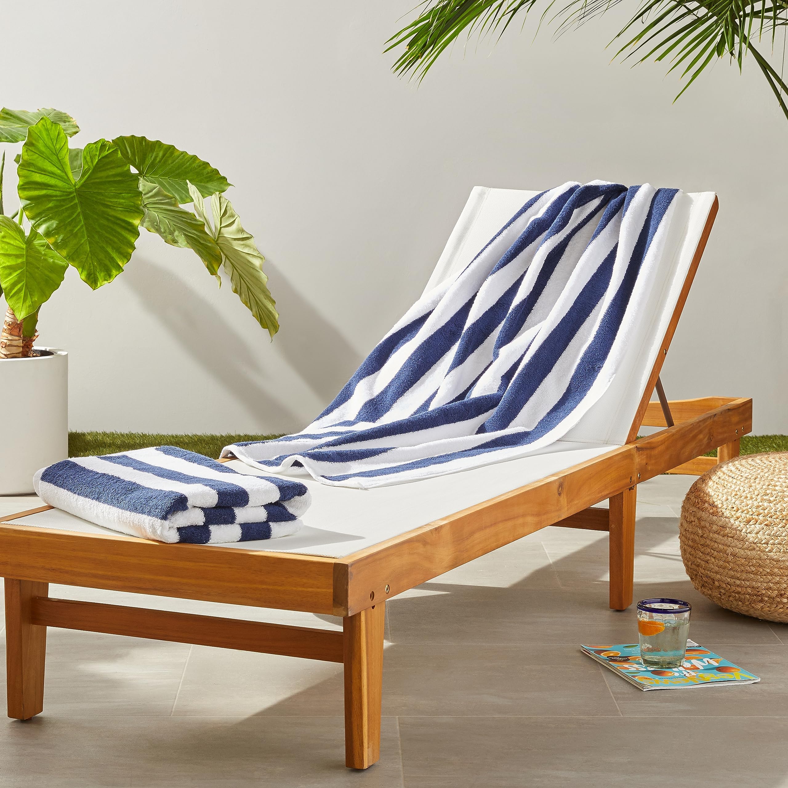 Amazon Basics 100% Cotton Soft & Absorbent Beach Towels, Cabana Stripe, Fast Dry