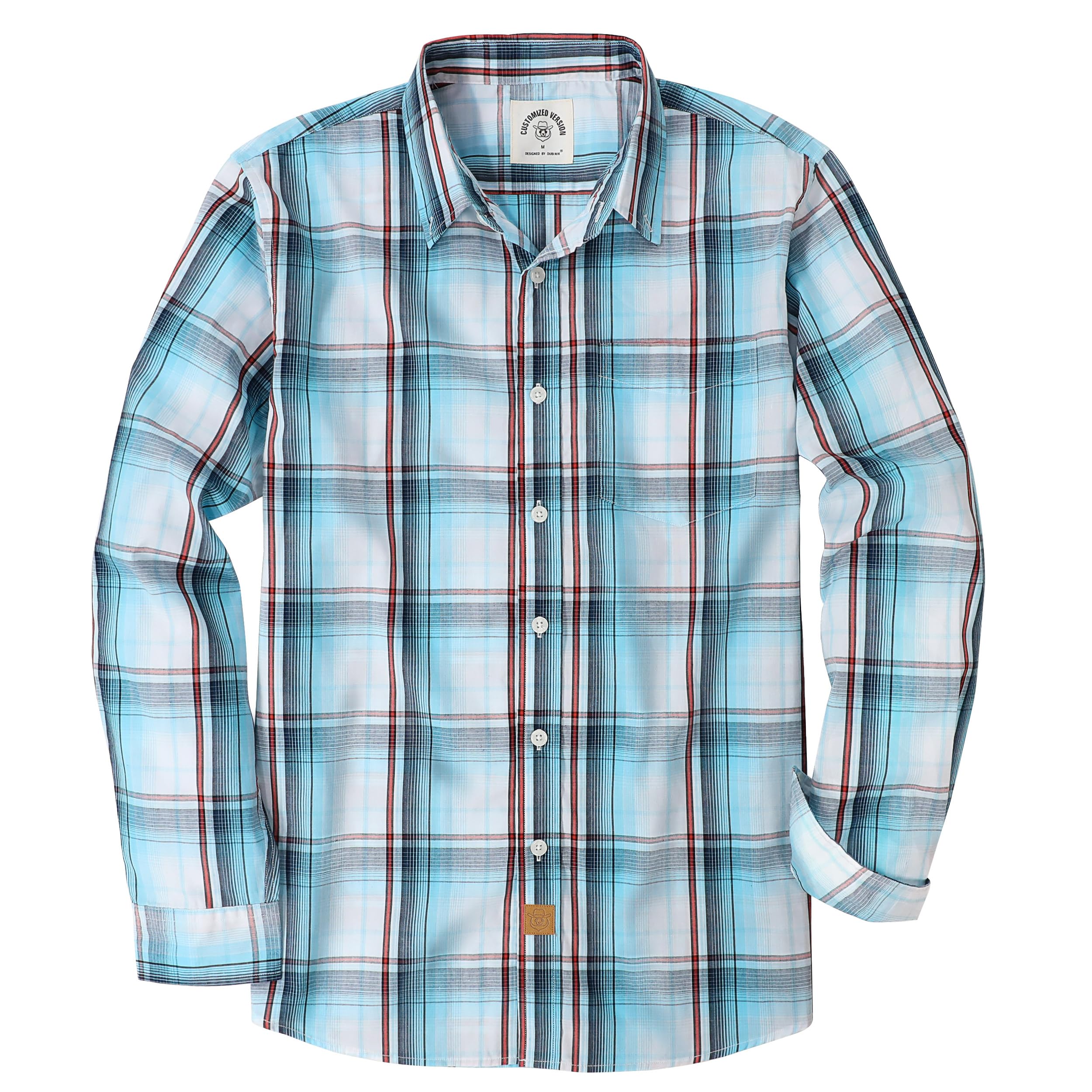 Dubinik® Mens Long Sleeve Button Down Shirts Plaid Casual Work Cotton Vintage So