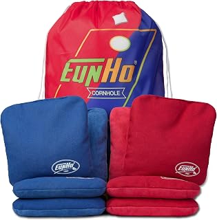 EunHo Dual Sided Cornhole Bags Set of 8 Regulation Professional, Slick and Sticky for Pro Style Corn Hole Games, All Weather Tournament Bean Bags with Carry Bag
