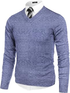 COOFANDY Suéter de manga larga con cuello en V para hombre Slim Fit Fashion Pullover Suéteres, Azul y blanco, XX-Large