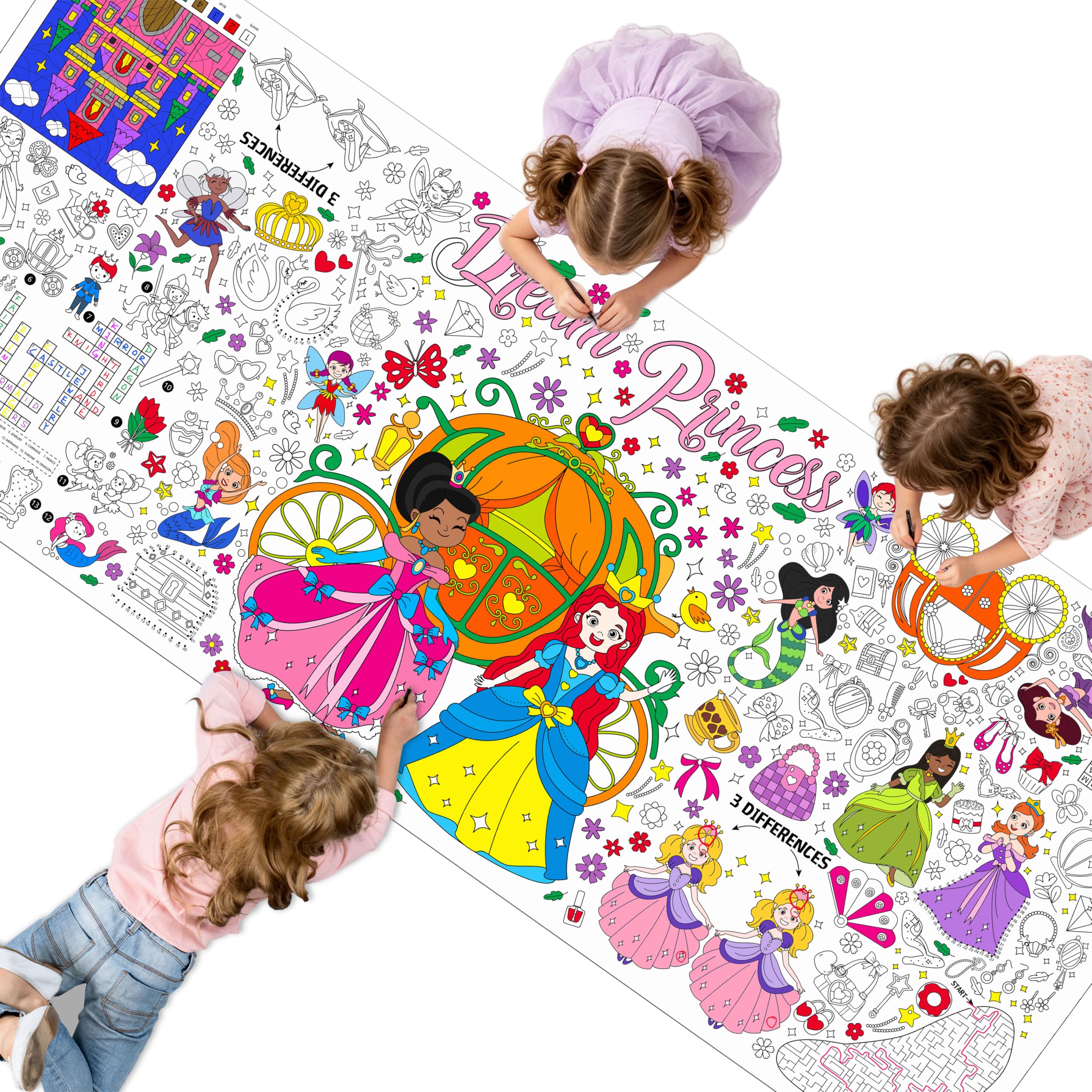 Jumbo Size Coloring Poster for Kids, Princess-Themed DIY Painting Paper | Large 