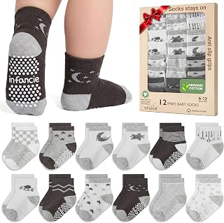 GOTS Organic Cotton Blend 12 Pairs Baby Newborn Socks Boy 6-12 M Non Slip