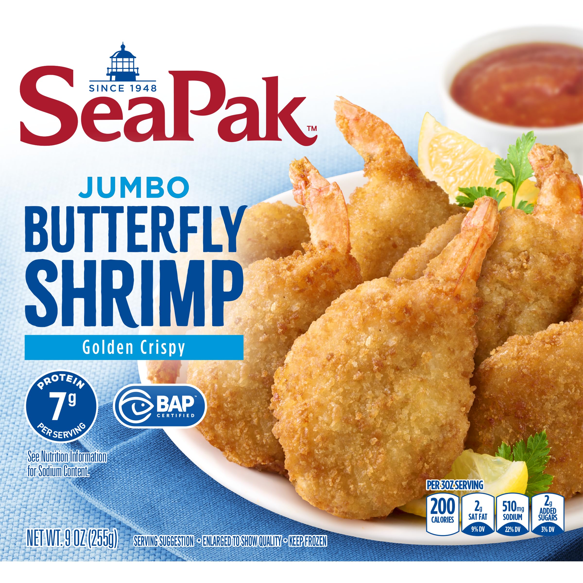 SeaPak Jumbo Butterfly Shrimp, Crispy Oven-Baked, Delicious Jumbo Shrimp with Br