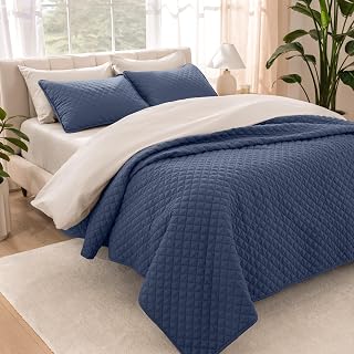 Bare Home Coverlet Set - Twin/Twin Extra Long - Lightweight Bed Decor - Comforter Alternative - All-Season Quilted Bedspread (Twin/Twin XL, Dark Blue)