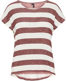 VERO MODA Women's Round Neck Striped Print T-Shirt