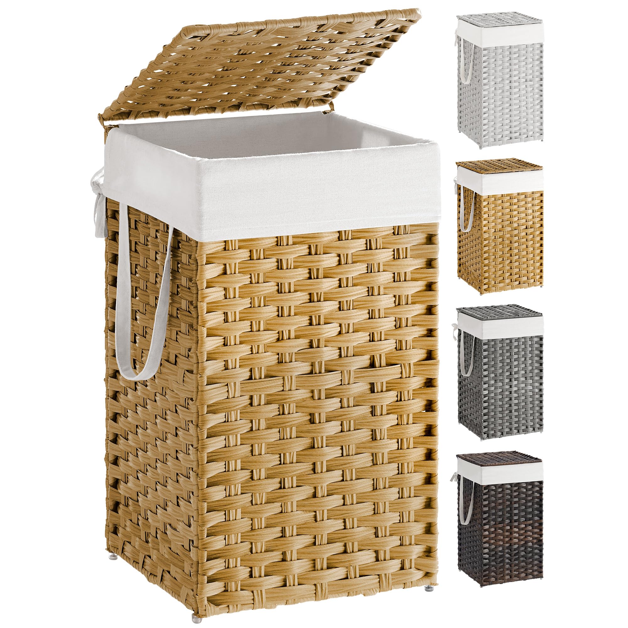 SONGMICS Laundry Hamper with Lid, 17.2 Gallon (65 L) Synthetic Rattan Clothes La