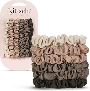 Kitsch Ultra-Petite Satin Scrunchies for Women - Eucalyptus, 6pcs | Wake Up Frizz-Free, No Crease Hair Ties, Softer Than Silk Scrunchies, Stylish Hair Accessories For All Hair Types