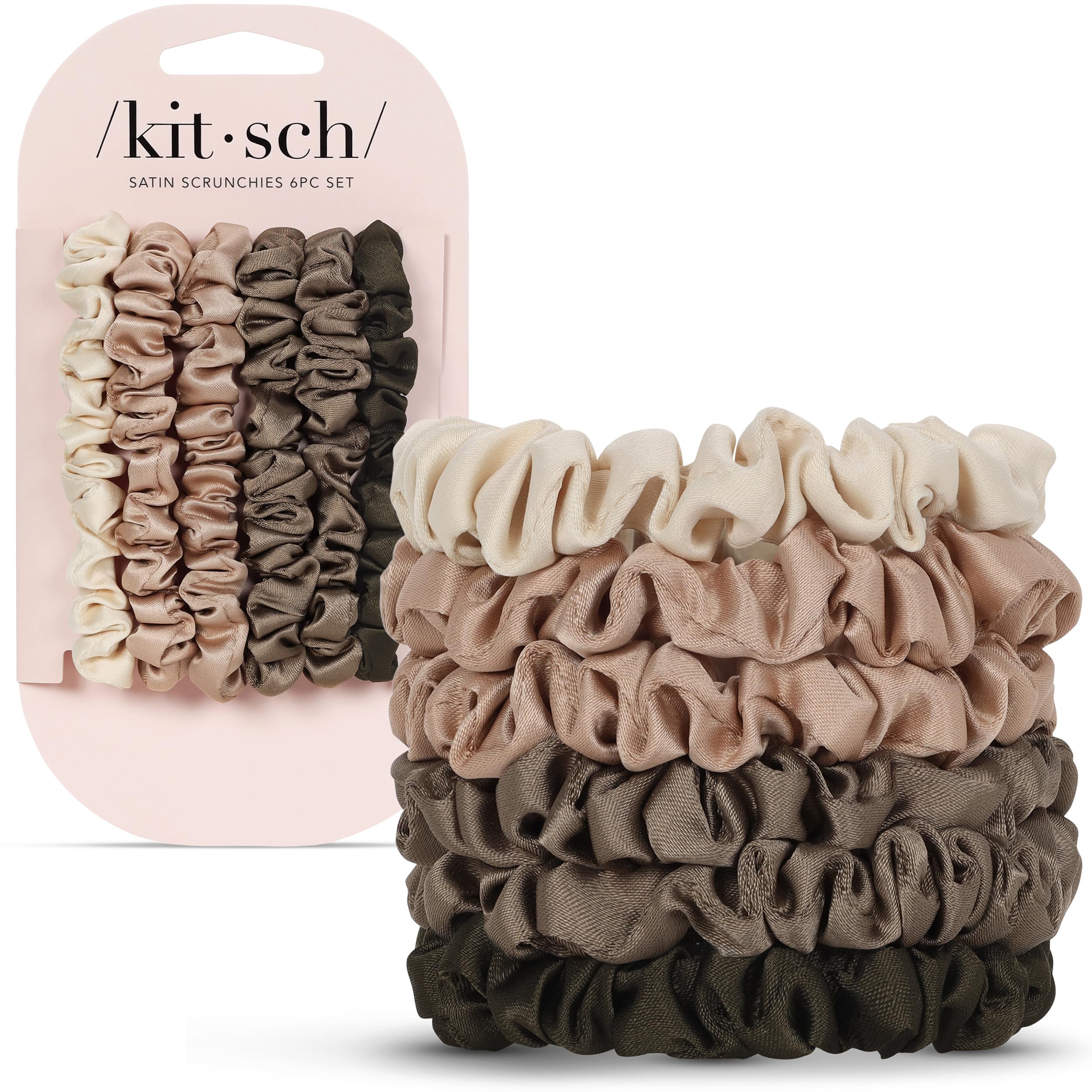 Kitsch Ultra-Petite Satin Scrunchies for Women - Eucalyptus, 6pcs | Wake Up Friz
