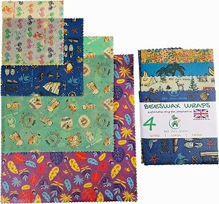 Beeswax Wraps |UK HANDMADE |Random Colours | BEE Zero Waste| GOTS Organic cotton | reusable washable food storage (Pack of 4)