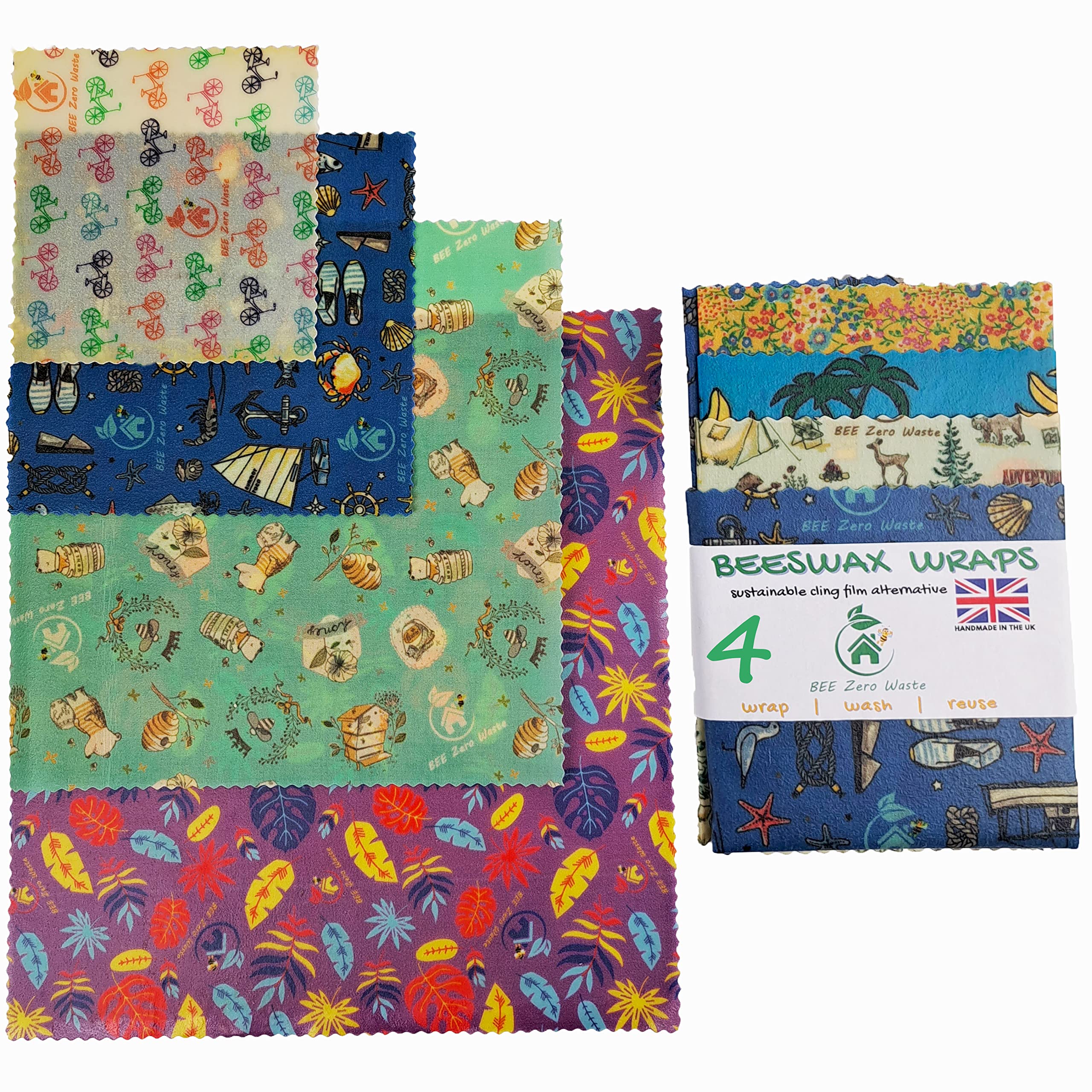 Beeswax Wraps |UK HANDMADE |Random Colours | BEE Zero Waste| GOTS Organic cotton