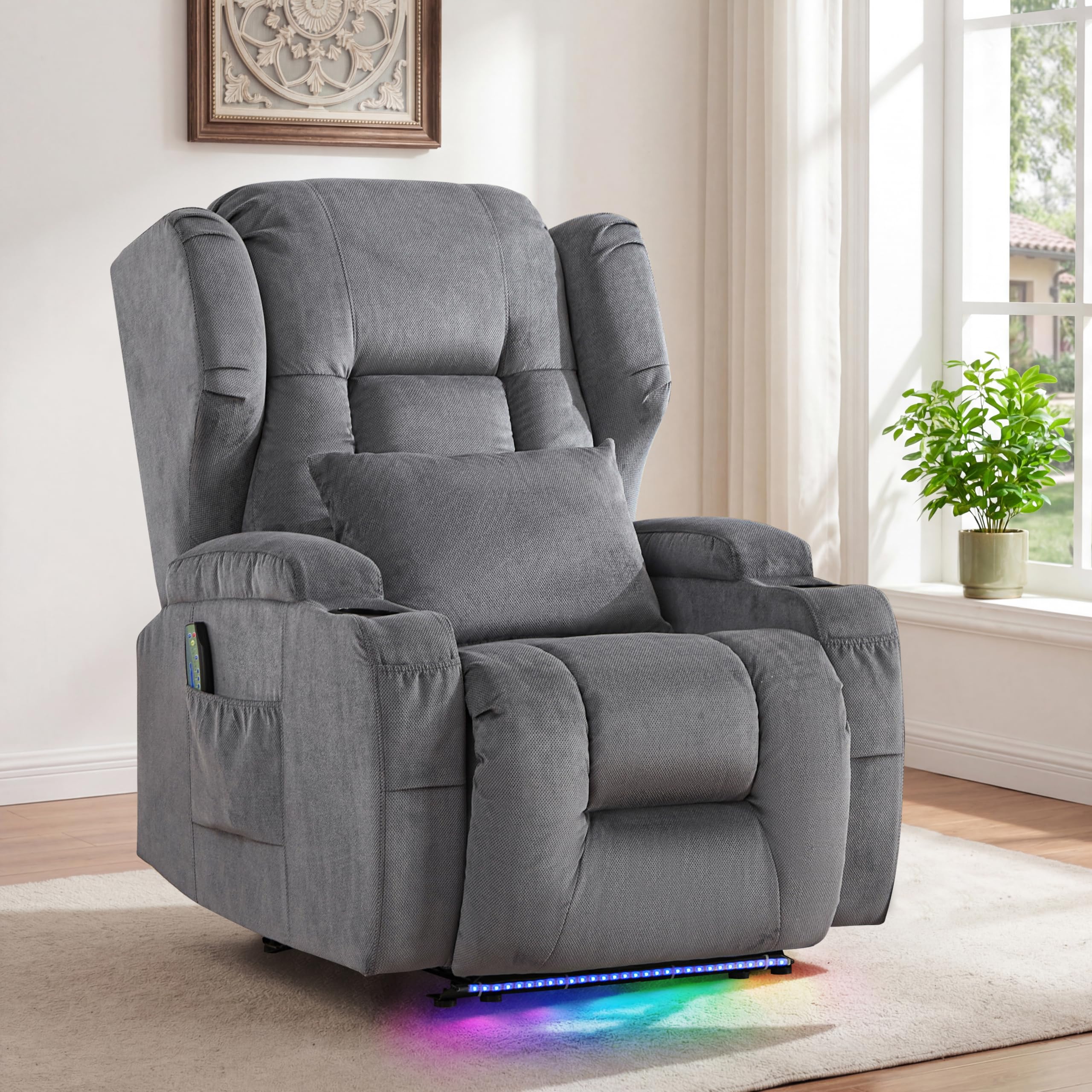 BINGTOO Power Recliner Chair with Massage & Heat, Electric RV Wall Hugger Chair 