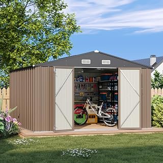 Patiowell 10x10 FT Metal Storage Shed, Brown