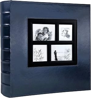 RECUTMS 10x15cm Photo Album Holds 500 Black Photos Large Capacity Leather Cover for Wedding Family Kids Landscape and Portrait Photos Blue