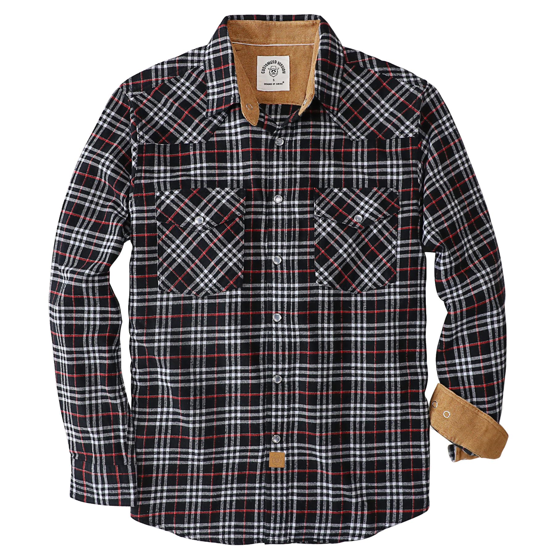 Dubinik® 6oz Men's Western Cowboy Flannel Shirt Long Sleeve Plaid Vintage Snap B