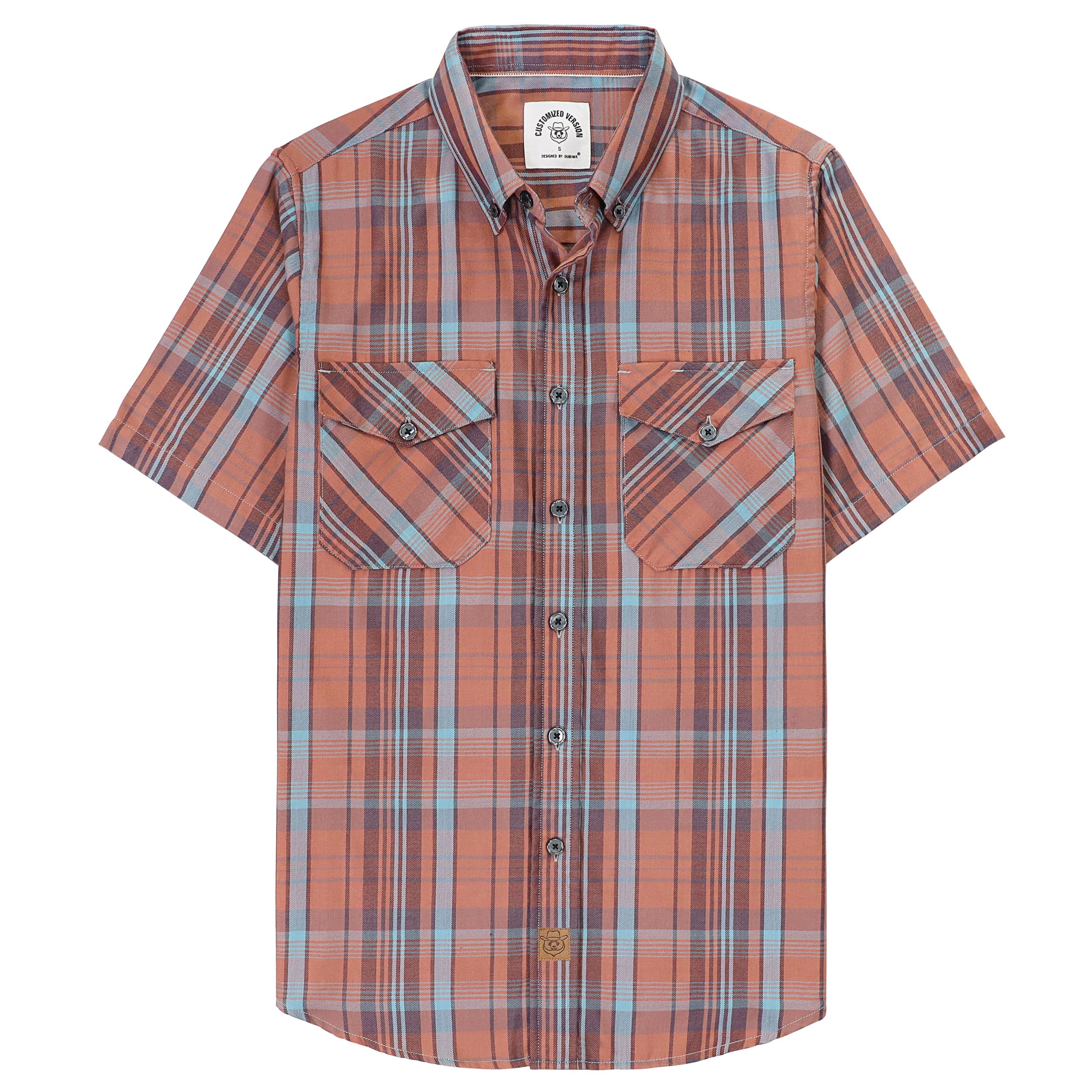 Dubinik® Mens Short Sleeve Button Down Two Pockets Soft Vintage Regular Fit Vint