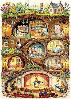 HUADADA Jigsaw Puzzles for Adults 1000 Pieces-Bunny Burrow Town | Eco matte oil print, eye strain relief, tight puzzle piece fit, vibrant colours,gifts for men women