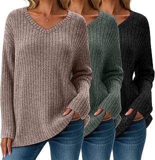 3 Pack Women's Long Sleeve Sweaters Ribbed Knit Tops