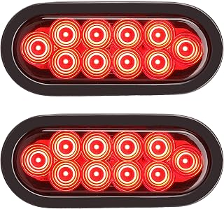 PEAKTOW PTL0431 Oval 6 Inches Red LED Submersible Stop/Turn/Tail/Reverse Trailer Truck RV Lights Including Grommets and Plugs Pack of 2