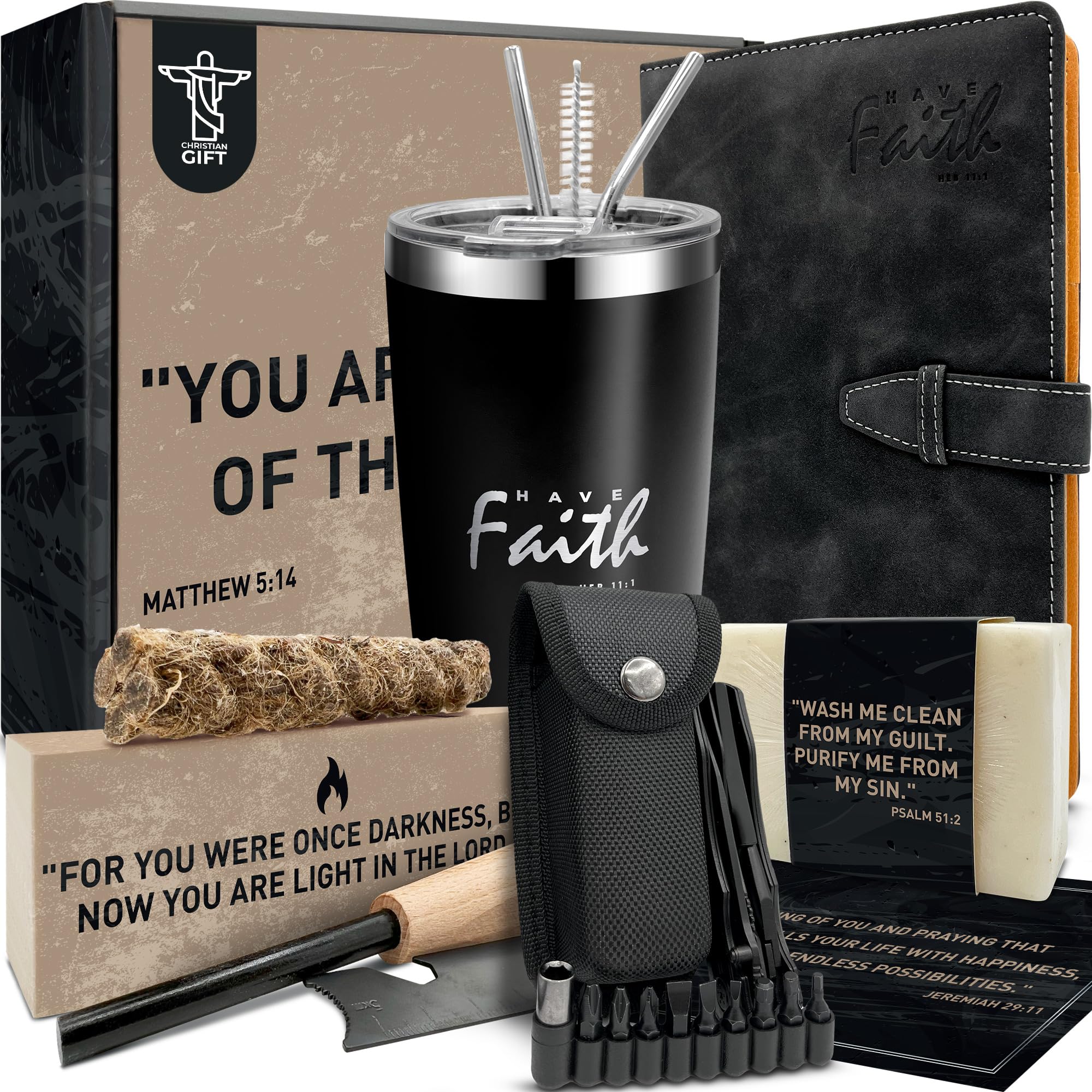 Religious Gift Basket for Men - Christian Gifts with Insulated Tumbler