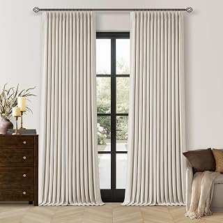 TWODRAPES 100% Black Out Pinch Pleated Linen Curtains Double Layer W40xL90 | Natural Black Out Curtain, Memory Shape, Linen Pleat Drapes, for Living Bedroom, Farmhouse, Hooks Rings Back Tab, 2 Panel