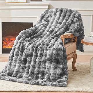 EMME Faux Rabbit Fur Throw for Sofa,Luxury Bubble Blanket for Bed 220 x 240