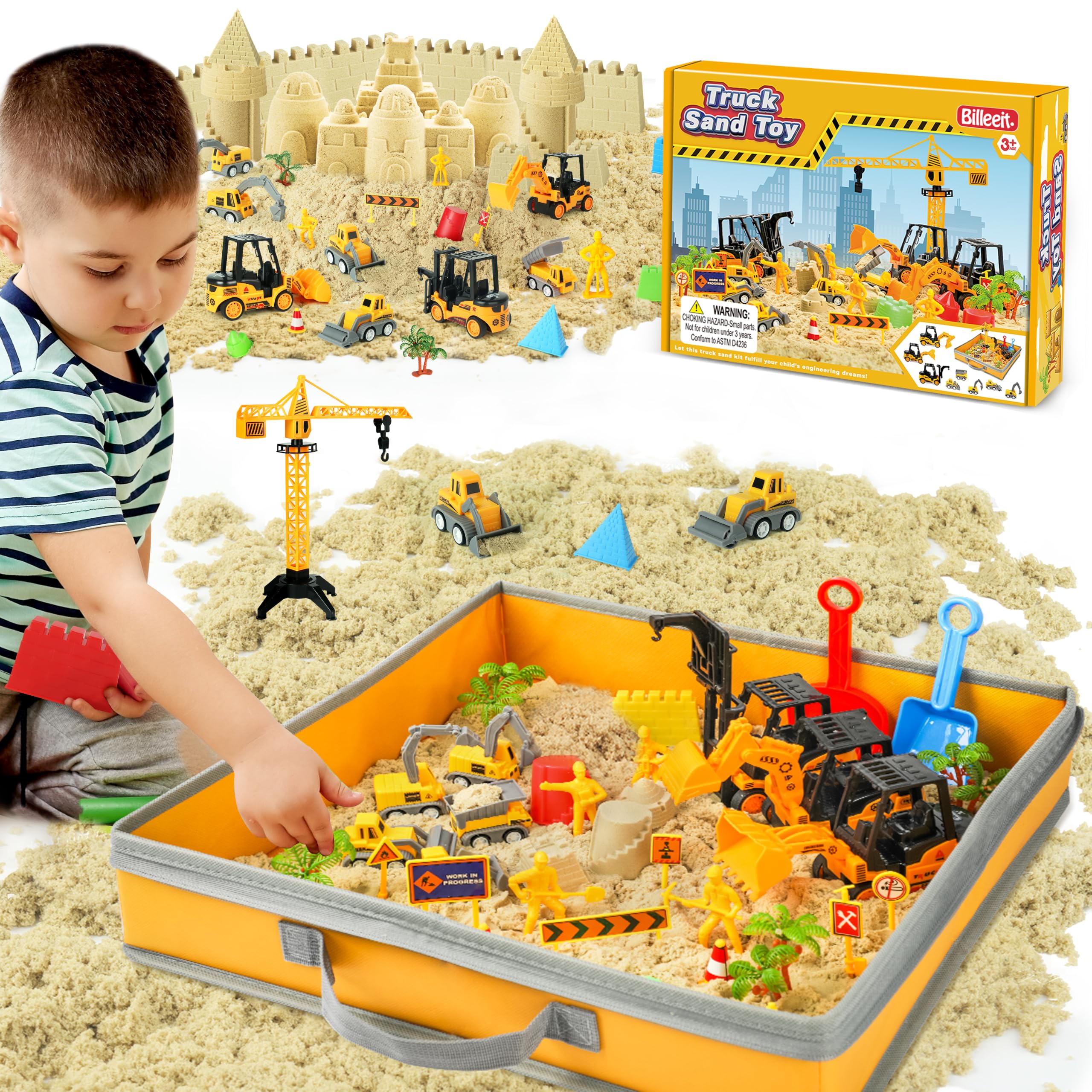 Billeeit Sand Construction Kit w/Sand Box and 2.2lbs Sensory Bin Play Sand | Inc