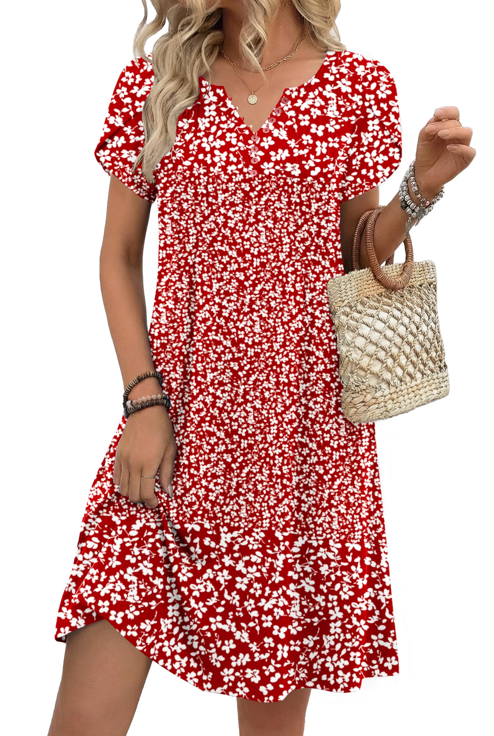 Zeagoo Women's Casual Dresses with Pockets Summer Floral V-Neck A-Line Tshirt Dr