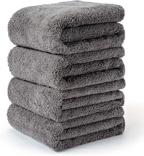 AIFY Resort Towel, Zero Twist Yarn Slim Bath Towels, Set of 4, 100% Cotton, Fluffy, Hotel Specifications, Absorbent, Quick Drying, Thick, 13.4 x 47.2 inches (34 x 120 cm), Dark Gray