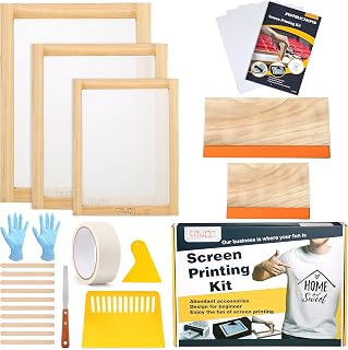 Caydo 23 Pieces Screen Printing Starter Kit, 3 Wood Frames with Mesh | Includes squeegees, inkjet transparency film, ink knife, mask tape, 3 sizes, DIY screen printing supplies for beginners