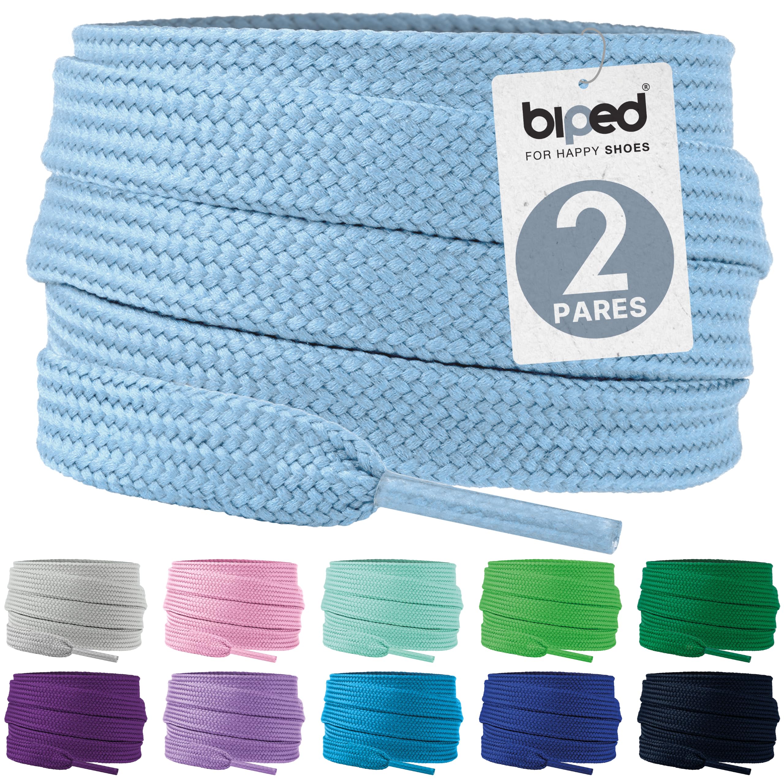 biped LACES Flat Laces (2 Pairs), Polyester Flat Shoelaces, 10 mm Width, Premium