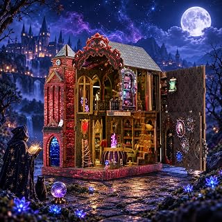 Book Nook Kit for Bookshelf — Arcane Spire Magical Castle 3D Wooden Puzzle, DIY Miniature Dollhouse with LED Lights, Fantasy Book Shelf Insert Decor, Creative Gift for Adults & Teens
