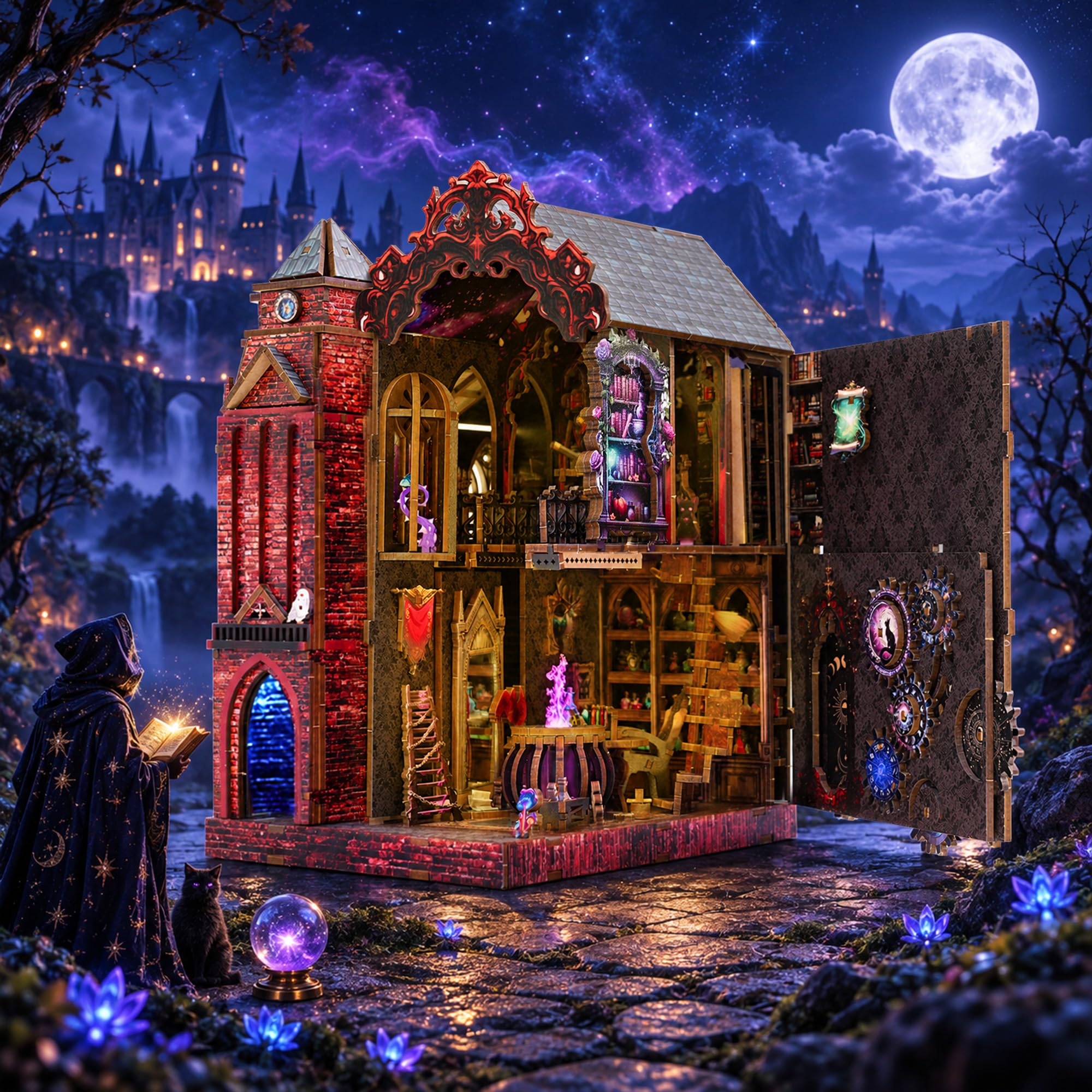 Book Nook Kit for Bookshelf — Arcane Spire Magical Castle 3D Wooden Puzzle, DIY 