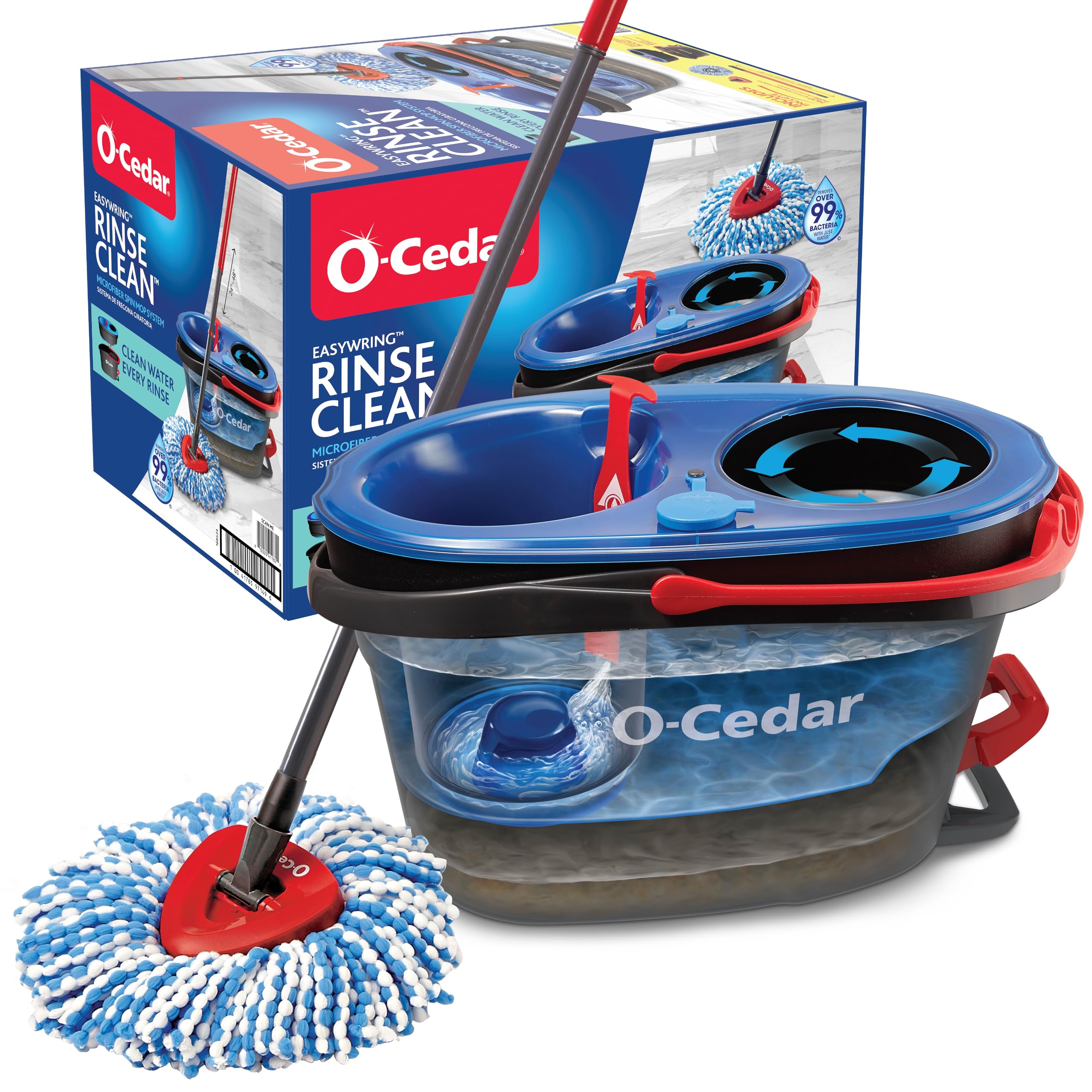 O-Cedar RinseClean Spin Mop & Bucket System | Clean with Clean Water | Removes 9