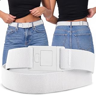 Womens Belts for Jeans, Invisible Flat Buckle Belt, Adjustable Stretch Fit