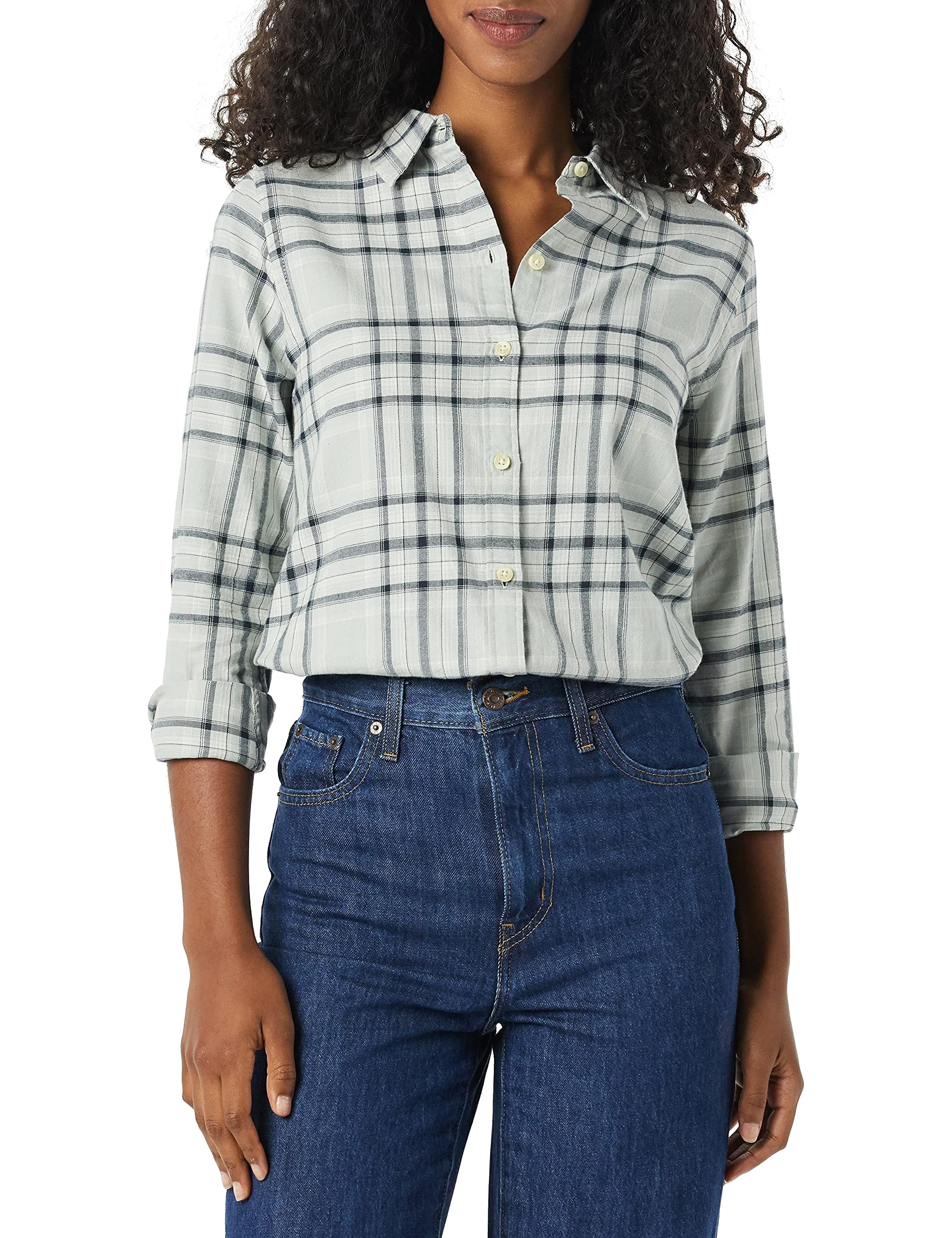 Amazon Essentials Women's Regular-Fit Long-Sleeve Lightweight Cotton Brushed Fla