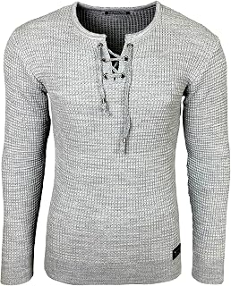 Subliminal Mode - Noel BX52132 Men's Over-Neck Crew Neck Sweater with Cord for Chic and Fashionable Chiner Knit